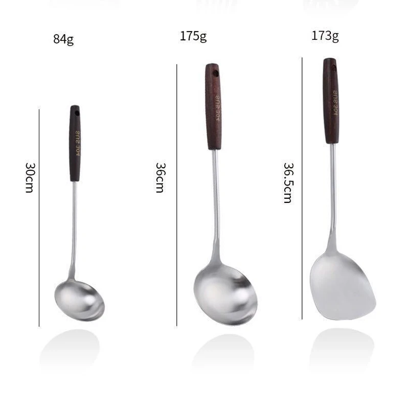 Набор кухонной посуды из нержавеющей стали 304 лопатка с деревянной ручкой для