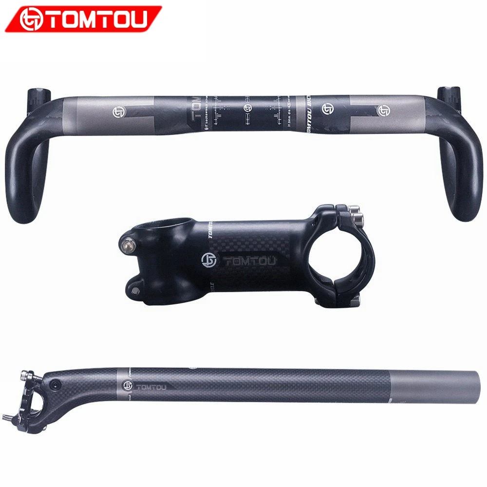 

TOMTOU Ultralight Carbon Fiber Matte Black Bicycle Road Handlebar Sets Handlebar + Setback Seatpost + Stem Bike Parts - TX7T68