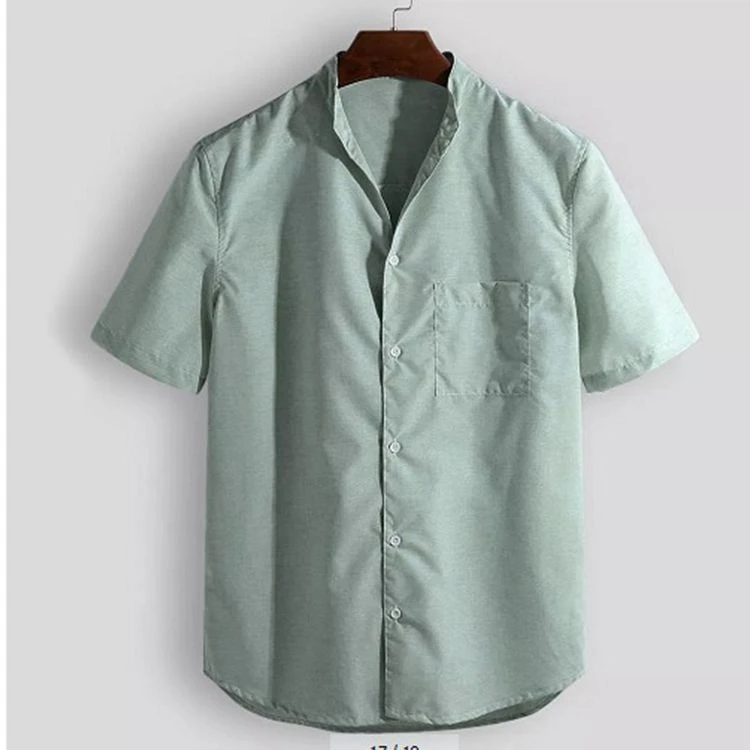 

2020 New Men's Summer Solid Color shirt Male Short Sleeve Casual Shirts Green V-Neck Single Breasted Shirt Tops Plus Size 4XL