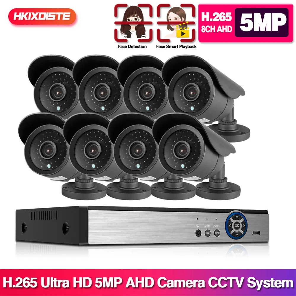 H.265 8CH 5MP HDMI AHD DVR NVR Kit до 16CH система видеонаблюдения внутренняя и наружная Камера