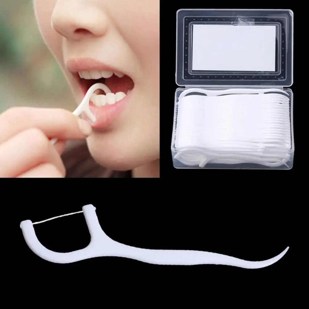 

1/5 Box 50Pcs Dental Cleaning Floss Picks Oral Hygiene Care Teeth Toothpicks Sticks Interdental Brush Dental Floss Pick