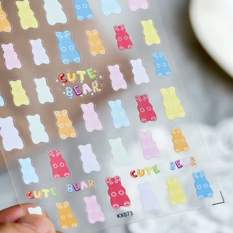 

New technology ultra-thin nail stickers thin transparent adhesive nail stickers cartoon bear nail stickers KX series