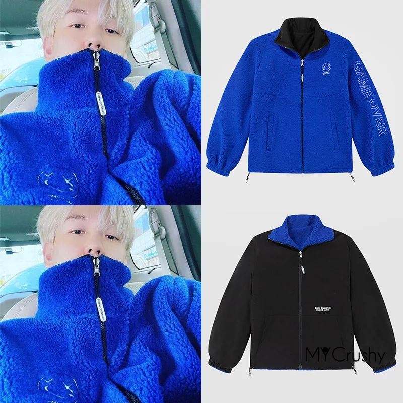 

Kpop Byun Baek Hyun односторонняя флисовая пушистая укороченная куртка из искусственного овчины с мехом зимнее пальто одежда в стиле хип-хоп в Коре...