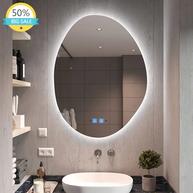 

Accessories Light Mirror Irregular Design Wall Adhesive Dresser Vanity Mirror Large Smart Bathroom Espelho Decorative HX50DM