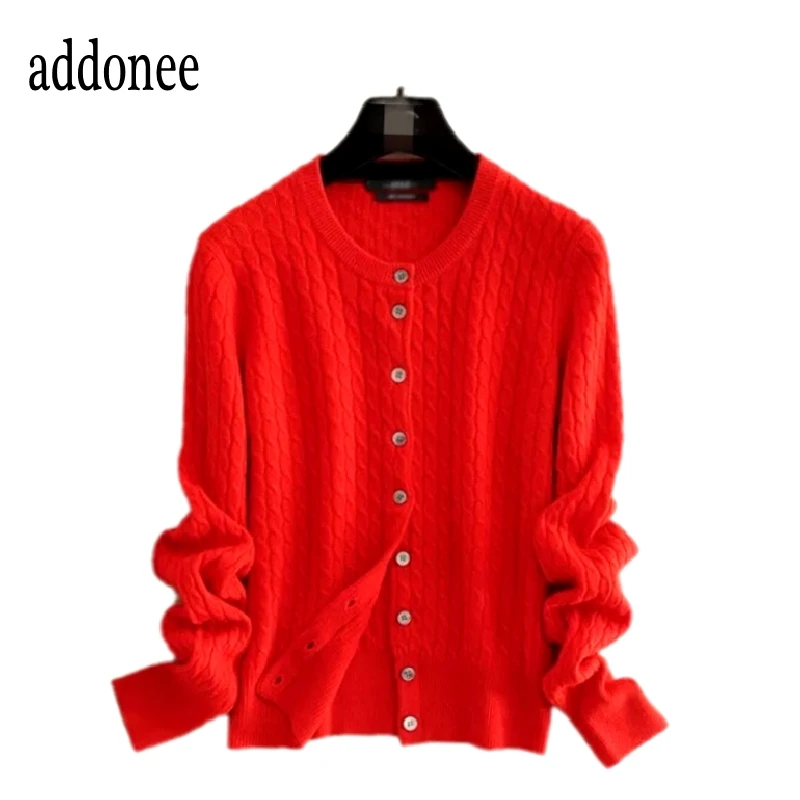 Женский кашемировый кардиган с круглым вырезом повседневный мягкий из шерсти