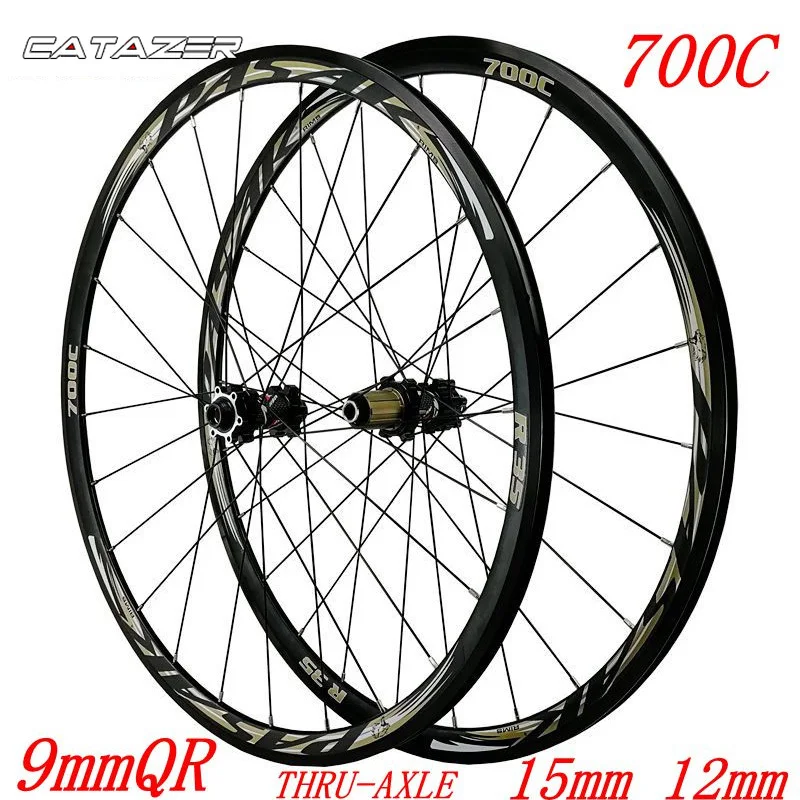 

700C Road Wheels Disc Brakes Bicycle Road Wheelset 30mm Alloy RIM Direct-pull Spoke 9mm QR Thru-axle 15mm/12mm Bike Wheel