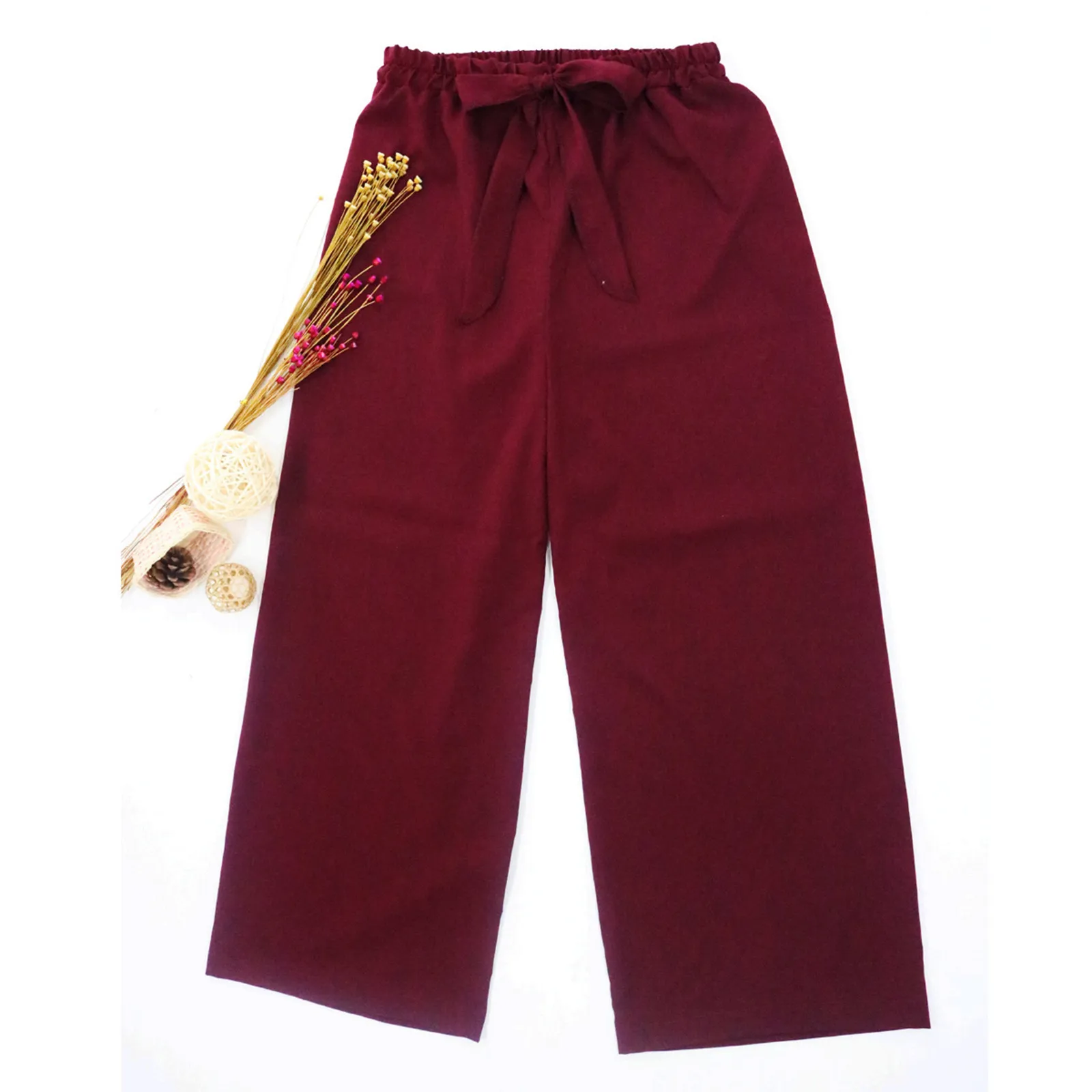 

2021 Fashion Office Lady Solid High Waist Pants Women Bowtie Waist Streetwear Pants Wide Leg Loose Casual Long Trouser Female
