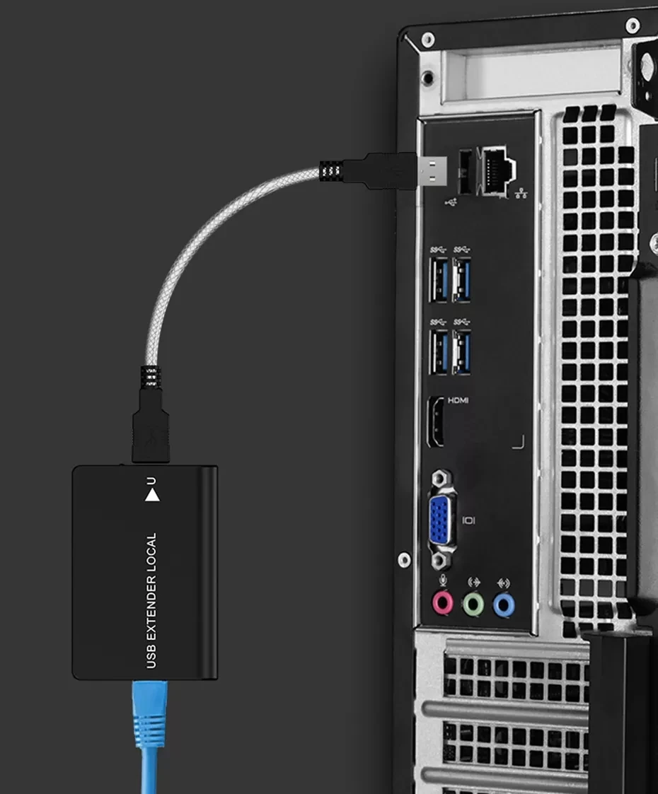 Удлинитель USB RJ45 по Ethernet cat5e/6 кабель до 60 м с источником питания Активный