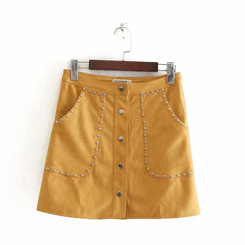 Женская мини-юбка из искусственной замши Sungtin модная трапециевидная юбка с