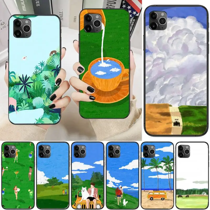 

Spring Seaside Green Soft Phone Case For Iphone 6 6s 7 8 Plus XR X XS XSmax 11 12 Pro Mini Max
