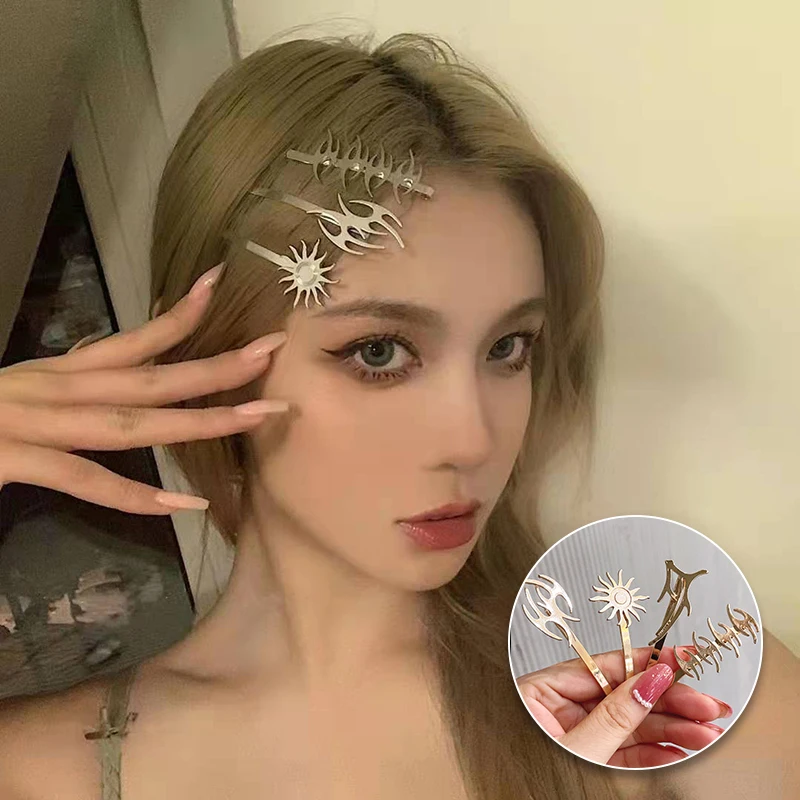 

4PCS Punk Hip Hop Darts Flame Hair Clip Dragon Pattern Metal Hair Clips Barrette Harajuku Hair Accessories For Women Men Couples