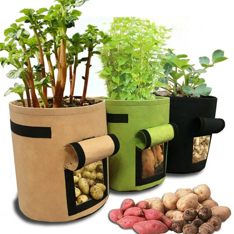 10 Gallon Potato Growing Bags Garden Pots Vegetable Planting Non-woven Tomato Planter Bag with Flap Velcro Window Handles 4 PCS decorative plant pots