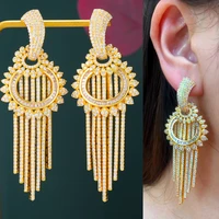 trendy dubai luxury long tassel pendant earrings for women wedding party cz bridal earrings fashion new trendy jewelry boho