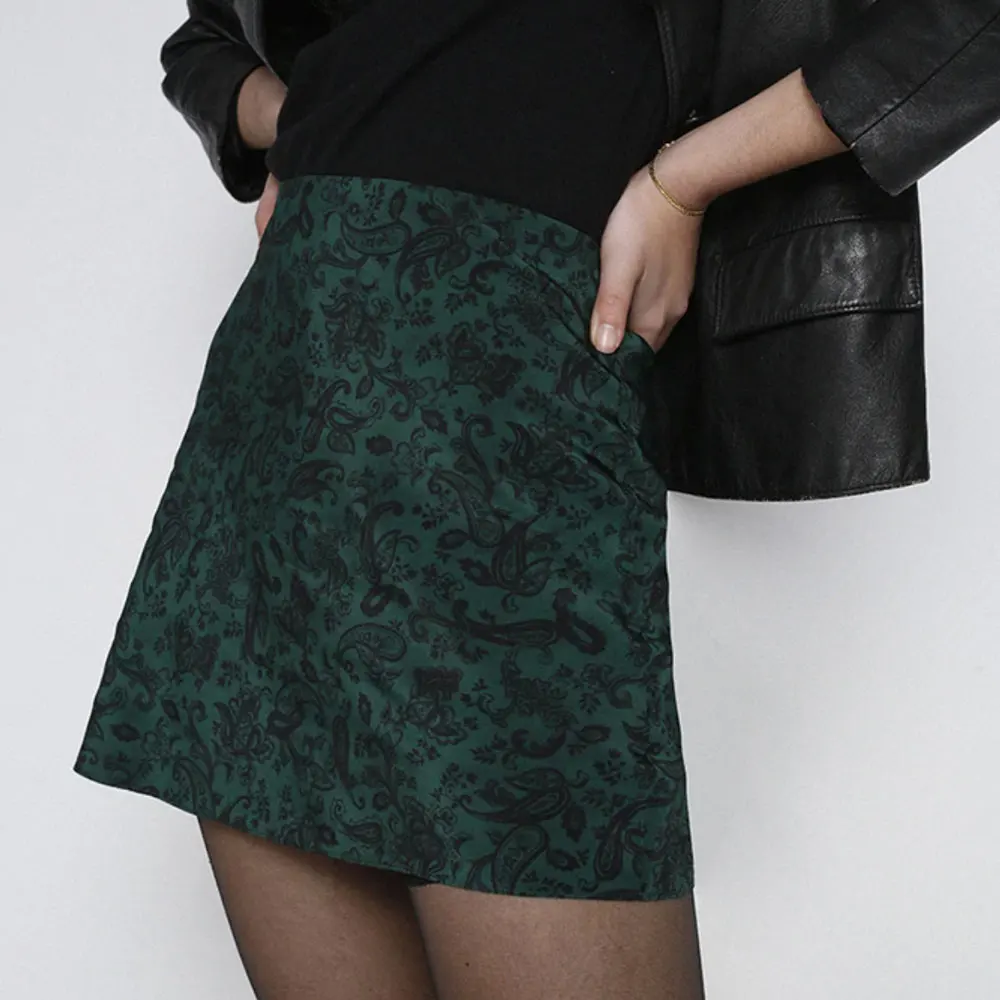 

Темно-зеленая Женская мини-юбка с принтом кешью, 100% Шелковая Повседневная дикая юбка рыбий хвост