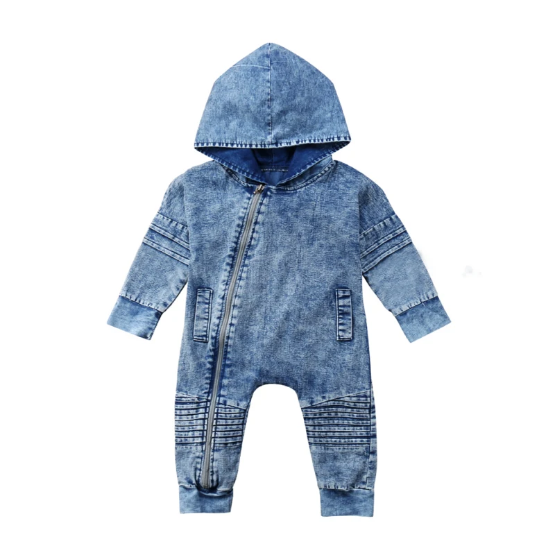 

2020 Newborn Kid Baby Boy Girl Denim Hooded Long Sleeve Romper Playsuit Pants Outfit Clothes 0-3T