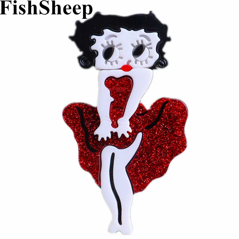 FishSheep милая фигурка девушки Акриловые Броши заколки для женщин большая ручная