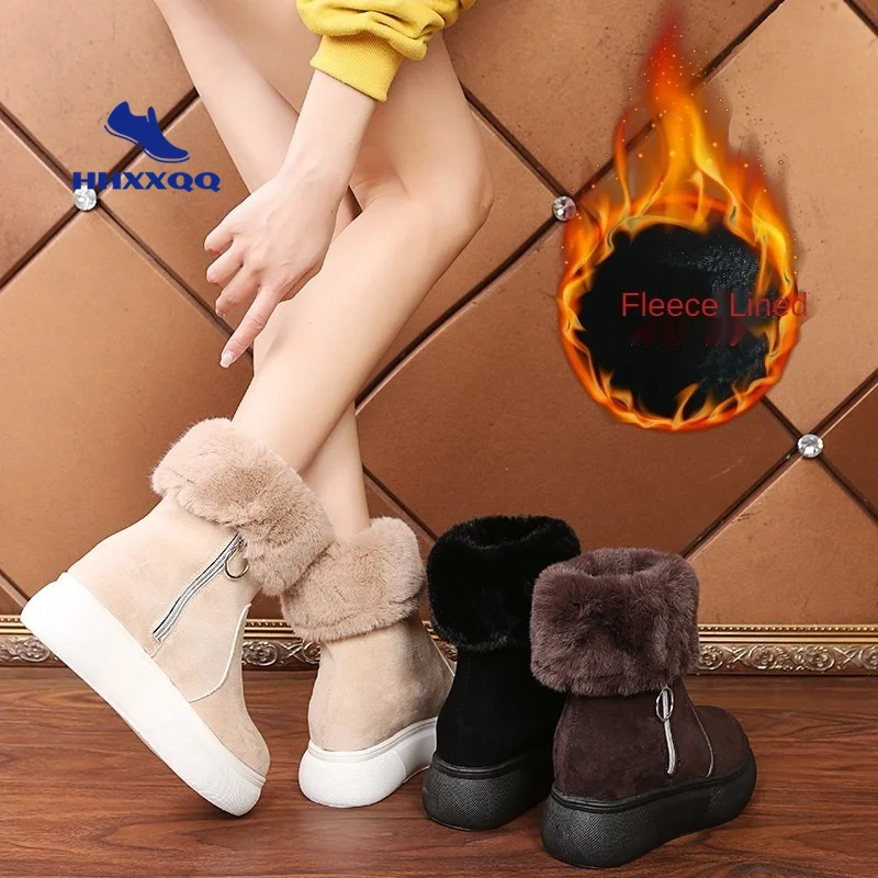 

Women Ankle Boot Warm Plush Winter Shoes for Woman Wedges Boots High Heels Ladies Boot Women Leather Snow Boots Winter Shoes