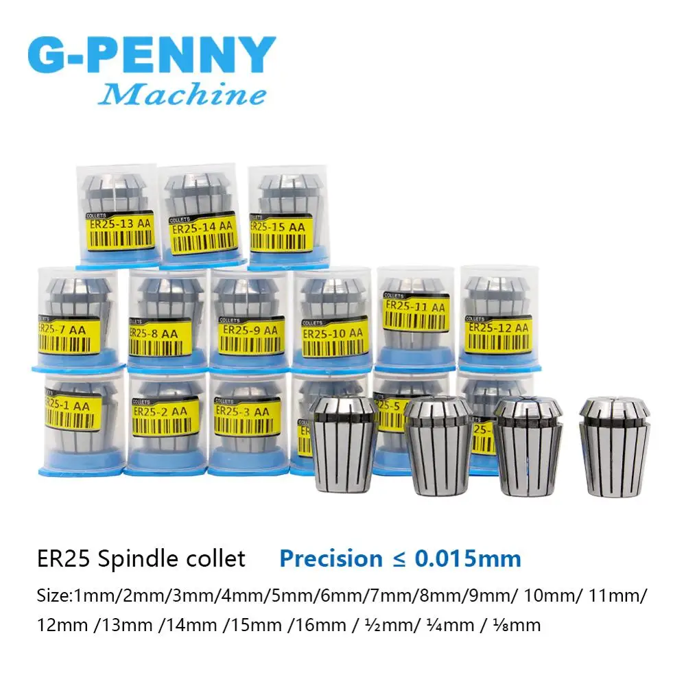 G-Penny 1x ER25 пружинный цанговый патрон 0 015 мм 1 2 3 4 5 6 7 8 9 10 11 12 13 14 15 16 1/4 1/8 1/2 фрезерный