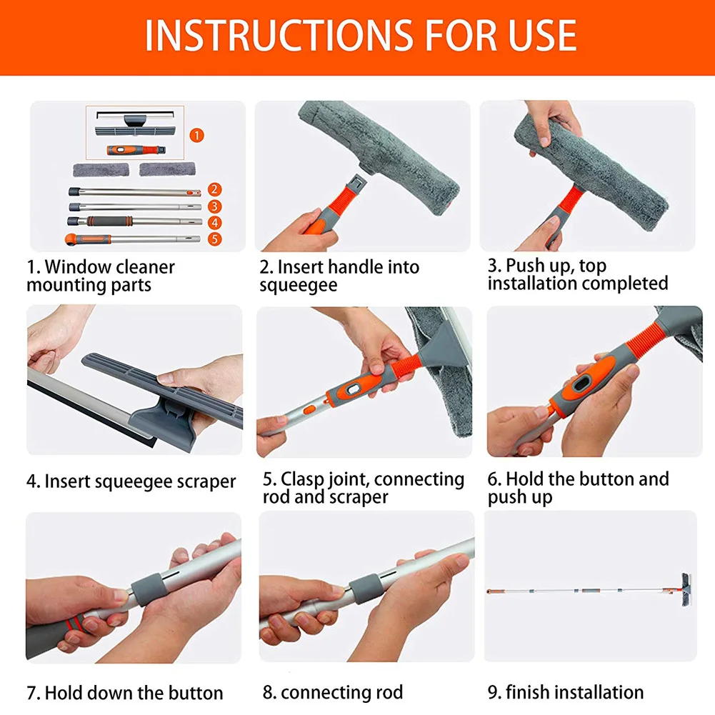 Раздвижной Телескопический оконный резиновый скребок для чистки с удлинителем