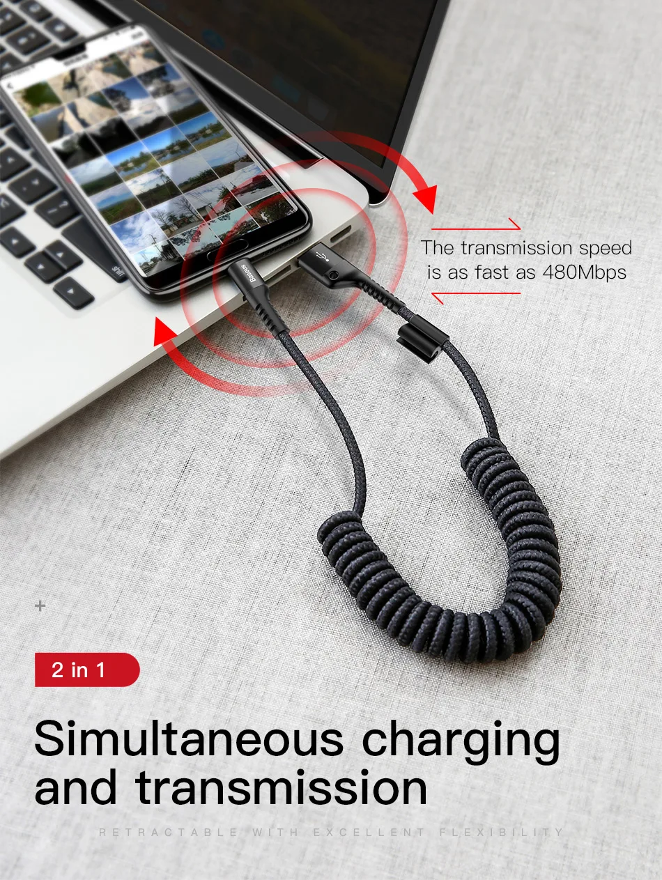 Выдвижной пружинный кабель usb type c для быстрой зарядки samsung s8 s9 huawei P20 oneplus xiaomi note 7 usb c кабель зарядного устройства Android