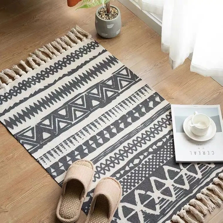 Nordic Cotton And Linen Rug Floor Ethnic Style Carpet Door Tassel Foot Small Bedroom Non-slip Geometric For Living Room | Дом и сад