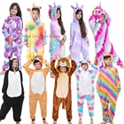 Зимние Детские фланелевые пижамы для мальчиков, Мультяшные животные, олень, панда, тигр, кигуруми, пижамы, костюмы для девочек, с капюшоном, косплей, одежда для сна, ночная рубашка