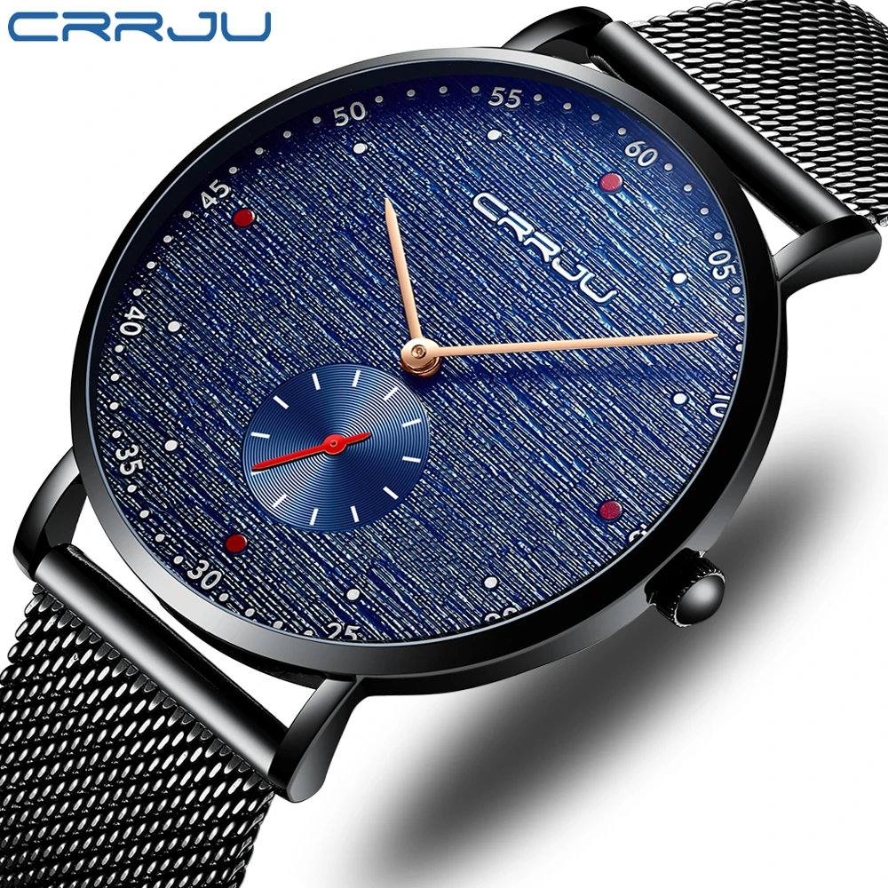 

CRRJU unique blue texture dial men's watch high-quality business men's watch waterproof quartz watch fashion sports men watch