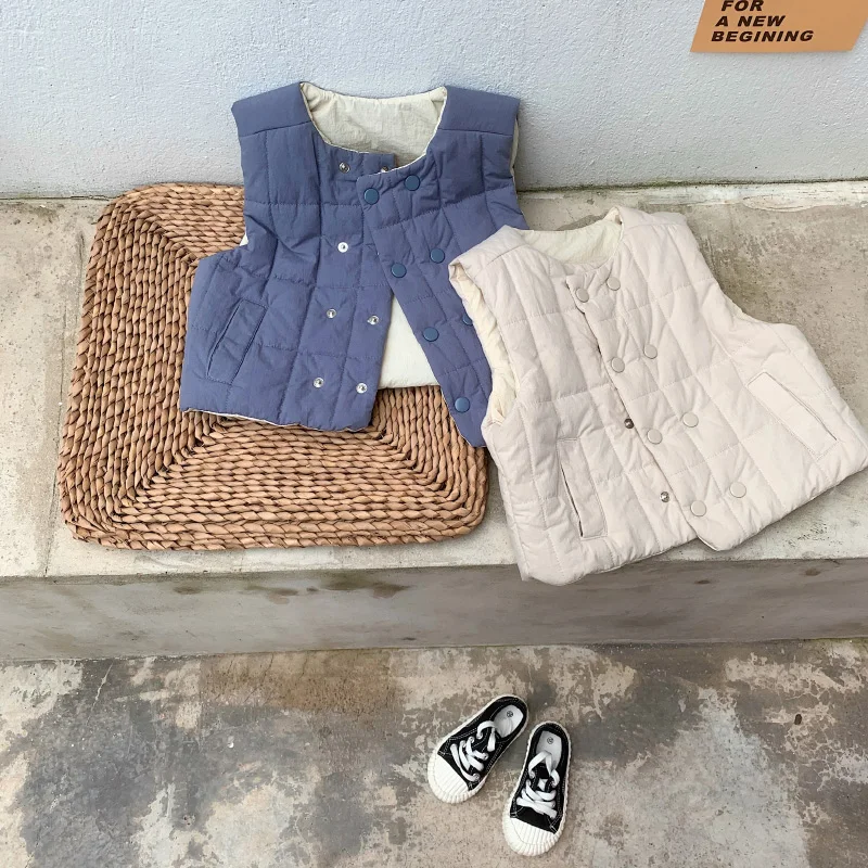 

Children's Solid Color Cotton and Linen Vest Boys and Girls Autumn and Winter Vests Kid