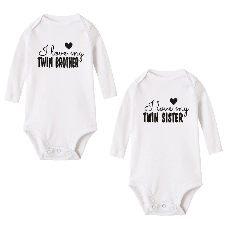 I Love My Twin Brother Sister Новорожденные малыши мальчики девочки хлопковые милые Близнецы