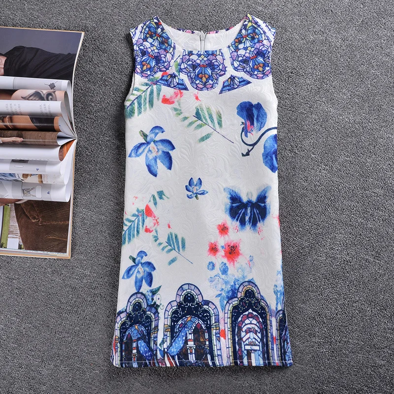 Детское коктейльное платье с принтом BacklakeGirls без рукавов круглым вырезом Мини