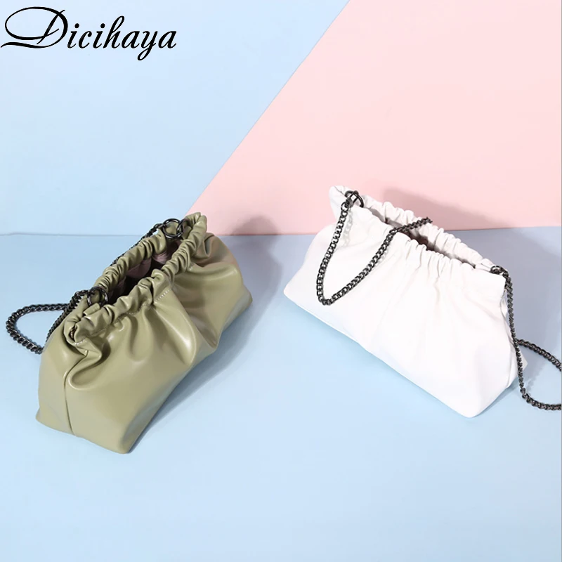 

DICIHAYA 2020 Women PU Autumn And Winter New Brand Design Fashion Folds Chain Bucket Bag Shoulder Crossbody Messenger Pocket