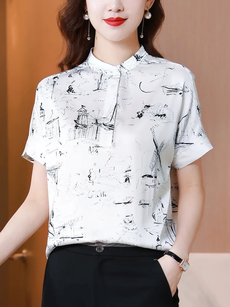 

Women's Blouses Short Sleeve Tops Polo Shirts Fashion Top Casual Blouses Printed Shirt Chiffon Loose Summer Houthion