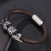 punk men brown genuine leather bracelet stainless steel elephant beads rope bangles magnetic wristband bb0135