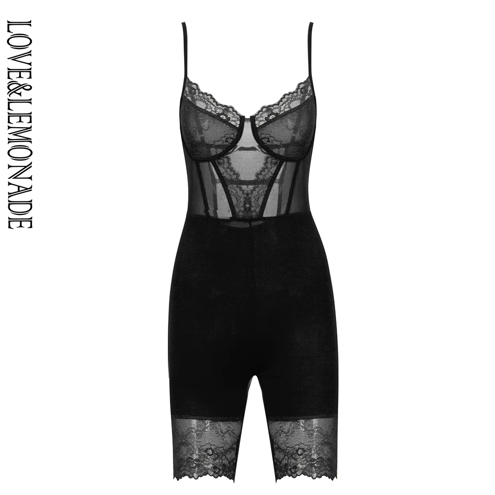 Женский кружевной топ LOVE & LEMONADE черный облегающий комбинезон с открытой спиной