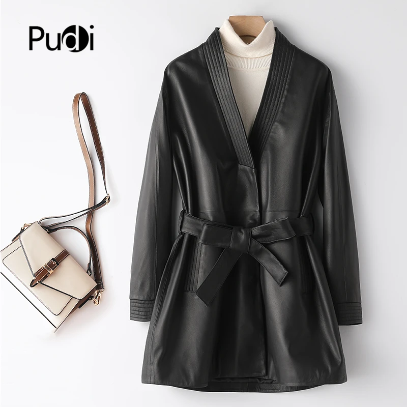 

Pudi Women Genuine Leather Jacket Coat 2021 Spring Female Real Sheep Leather Jackets Coats Trench CT115