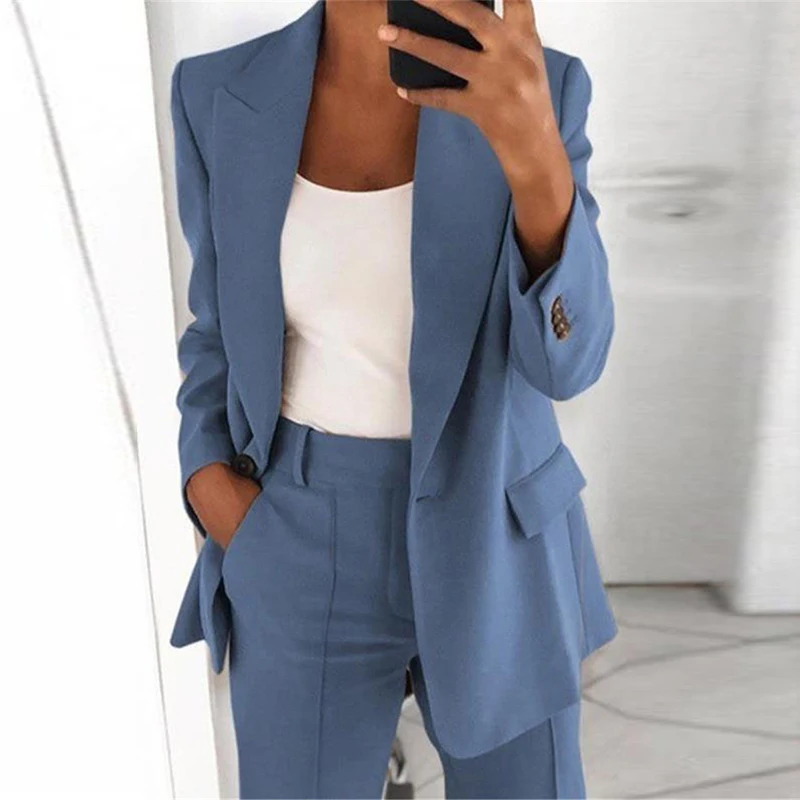 

2021 Autumn Elegant Single Button Blazer Jacket Women Long Sleeve Solid Color Jacket Tops Office Lady Slim Blazer Suit Outerwear