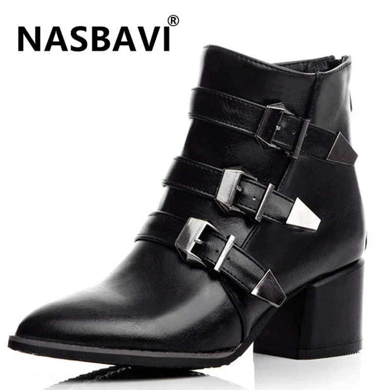 

NASBAVI 2019 новая обувь из PU искусственной кожи, женская зимняя обувь, женские туфли с острым носком ботильоны с квадратным каблуком; Женские зас...