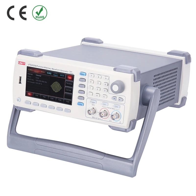 

UNI-T UTG2025A Function/Arbitrary Waveform Generator 200MS/s 25MHz Channels 2 USB Device 4.3 Inches 64K Color TFT LCD Display