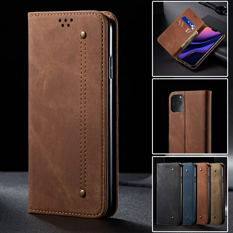 Роскошный джинсовый кожаный флип чехол для телефона Iphone 11 Pro Max X Xr Xs Магнитный