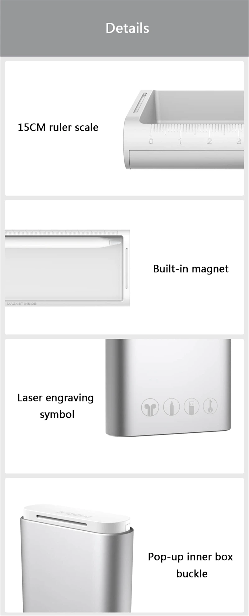 MI Mijia Miiiw Aluminum Alloy Pencil Case Stationery Box Press Pop-up Switch For Apple Pencil 2 Headphone Data Cable Storage Box