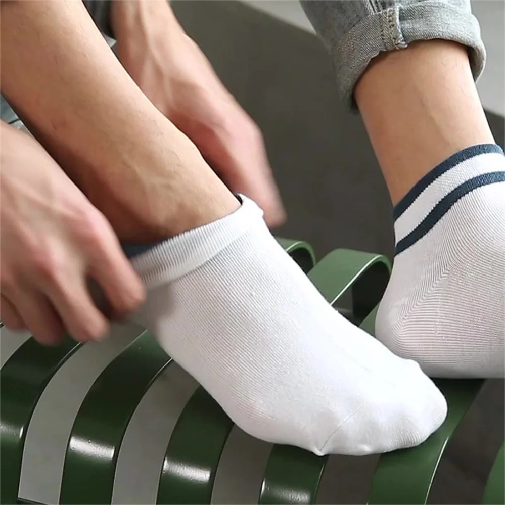 

Socks Men's Spring And Summer New Men's Boat Socks Solid Color Luokou Two Bars Men's Socks Cotton Breathable Sports Socks
