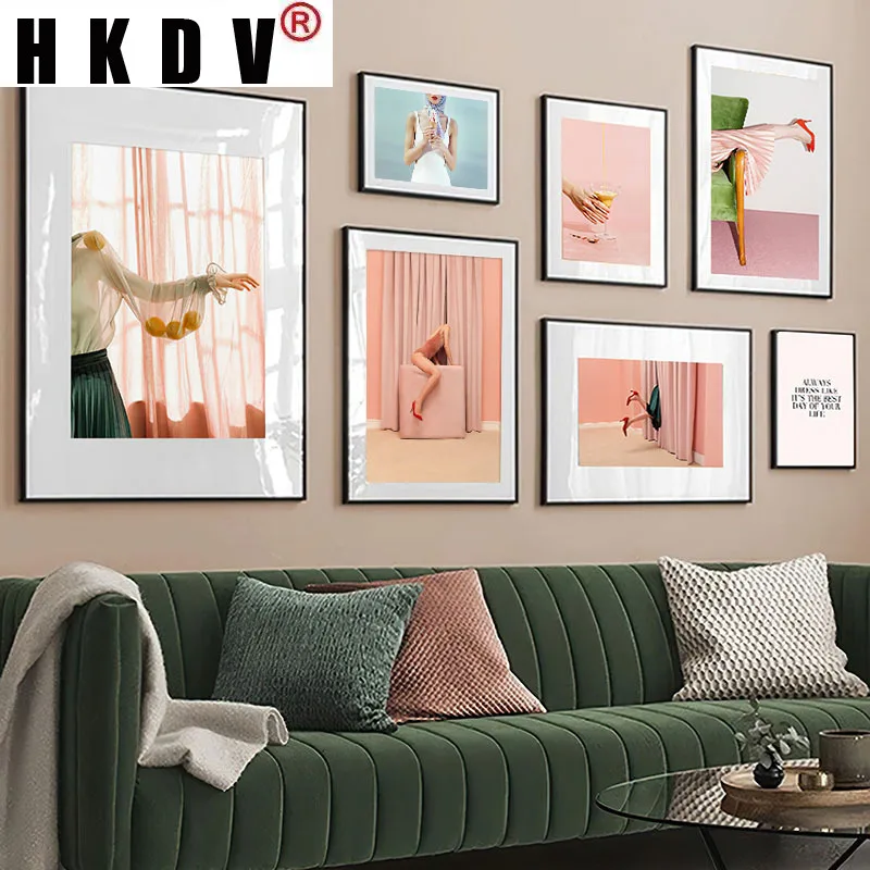 

HKDV Nordic Pink Fashion Sexy Woman Canvas Painting Wall Art Print Poster Picture Modern Living Room Home Decoration