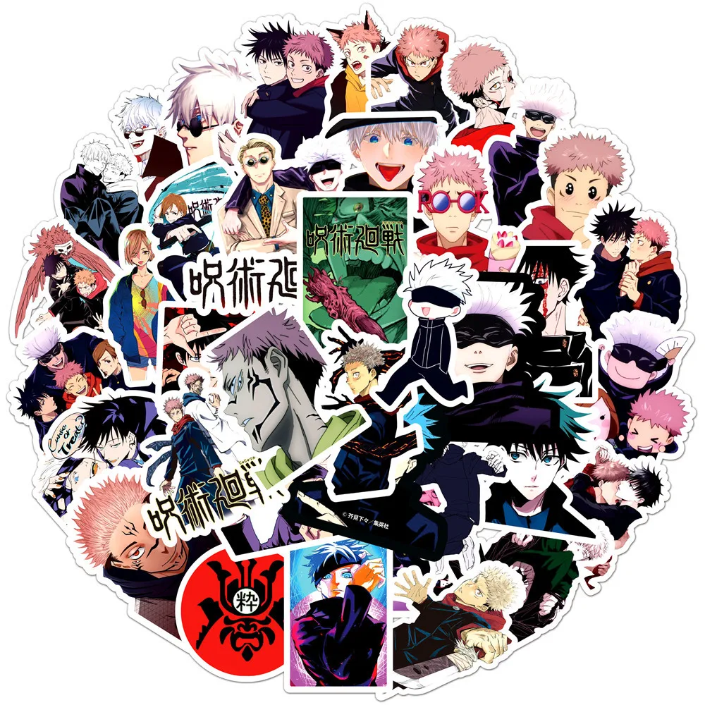 Jujutsu Kaisen-pegatinas de Anime impermeables, 10/30/50 uds, para tel&eacute;fono, nevera, coche, guitarra, monopat&iacute;n, port&aacute;til, pegatina para ni&ntilde;os, juguete cl&aacute;sico-0
