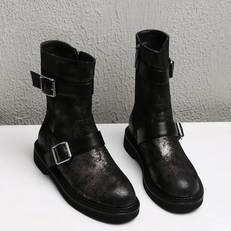 Модные женские ботинки в байкерском стиле винтажные ботильоны из натуральной