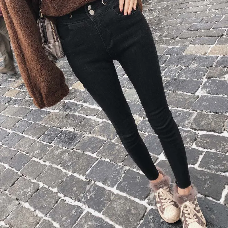 Mishow Стильные теплые джинсы скинни с завышенной талией Новая коллекция 2019 осень-