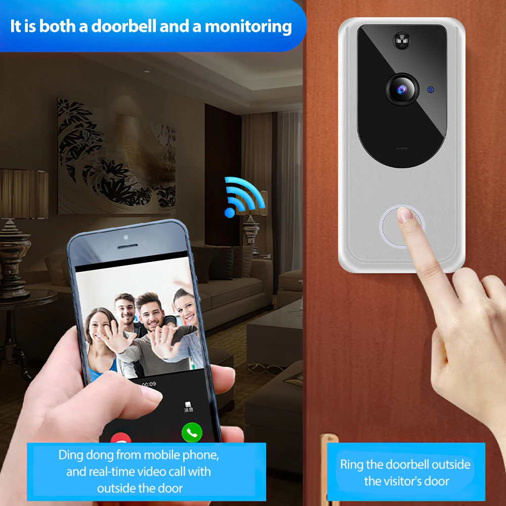 travor wifi doorbell smart home wireless waterproof phone door bell camera 720p hd security outdoor two way audio video intercom free global shipping