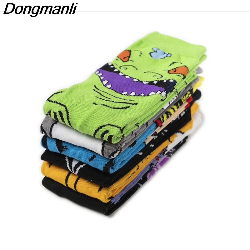P4262 1 pair Dinosaur Personalise Reptar Men Cotton Socks Clown Famous Horror Movie Socks Unisex Funny Novelty Socks