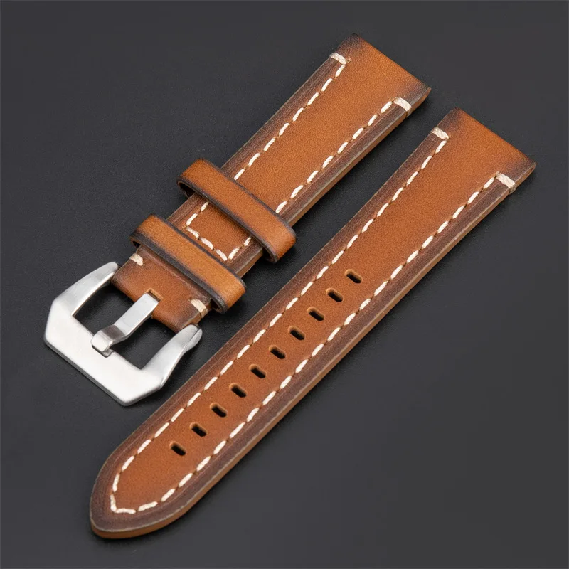Cow Leather Watch Band 18mm 20mm 22mm 24mm Vintage Watch Strap Silver Buckle Bracelet Accessories for Panerai Fossil Watchband