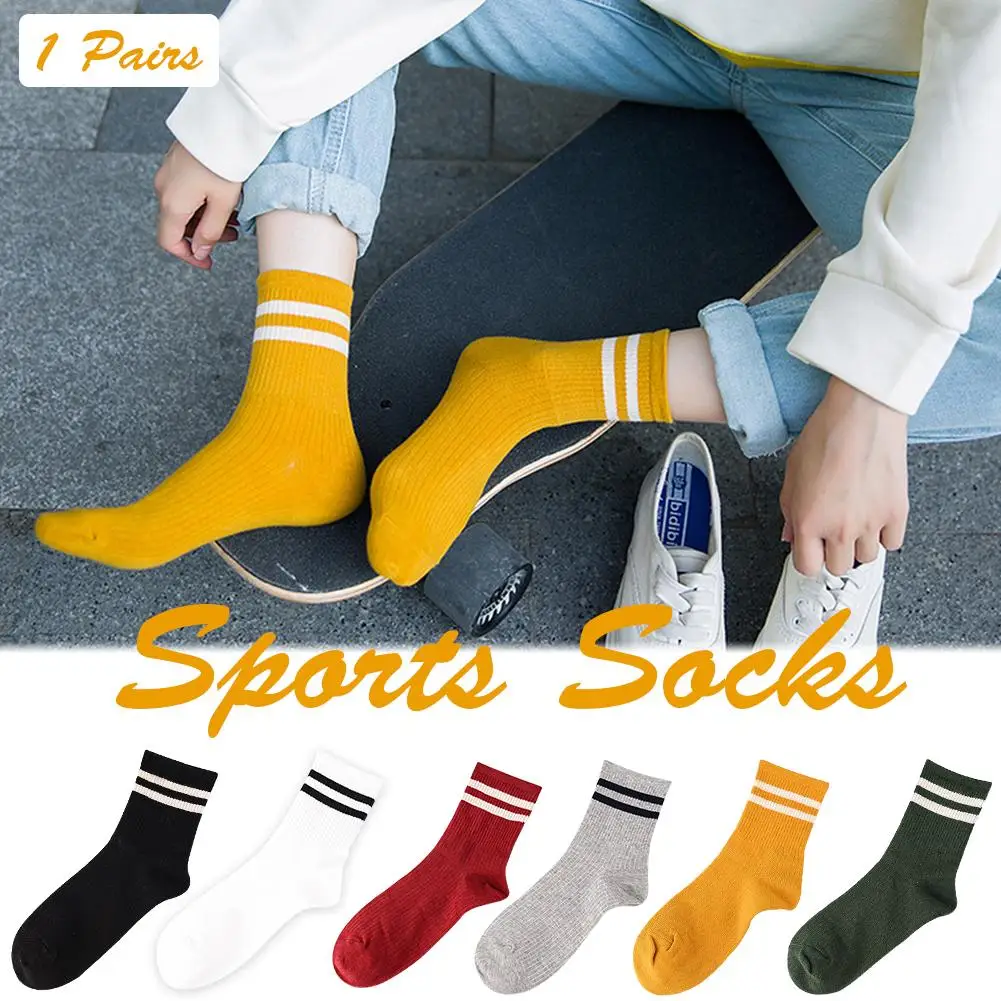 Носки женские спортивные унисекс хлопковые с двумя полосками до щиколотки