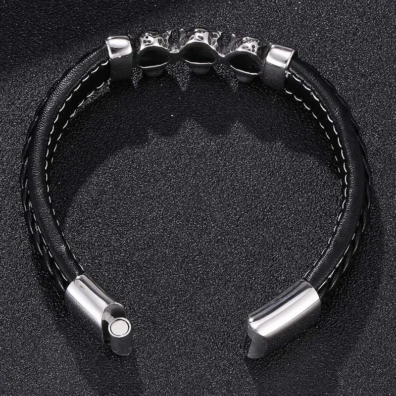 Personality Stainless Steel Leopard Head Accessories Black Leather Bracelets Men Woven Bracelet For Birthday Jewelry Gift PD0193 | Украшения